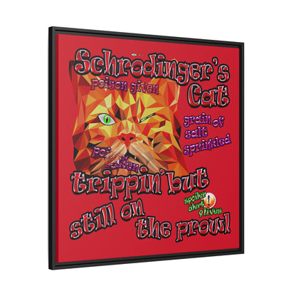 schrodinger's cat - framed canvas art (dark red)