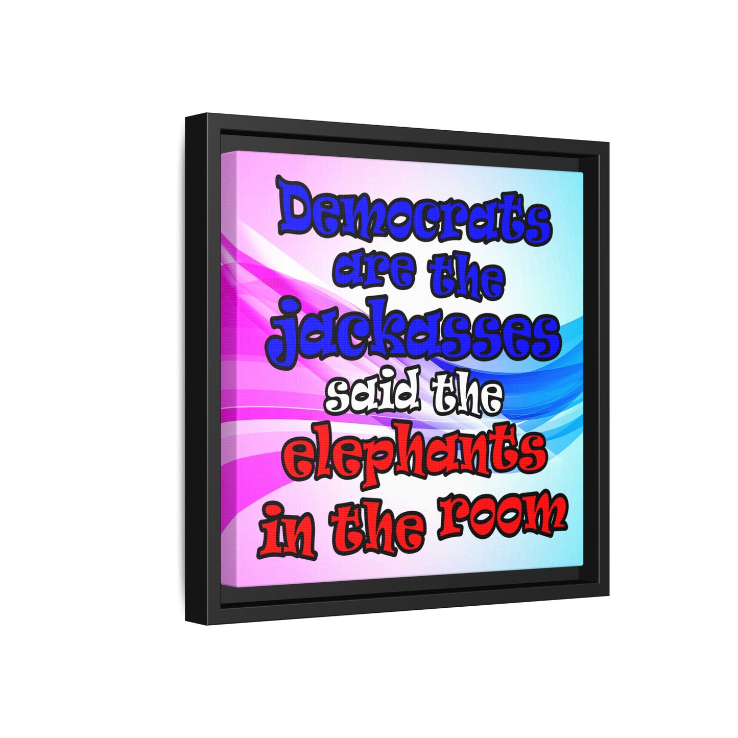 donkeys and elephants - framed canvas art (light blue-pink wave)