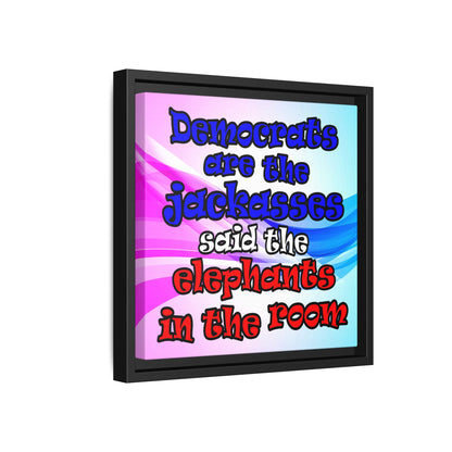 donkeys and elephants - framed canvas art (light blue-pink wave)