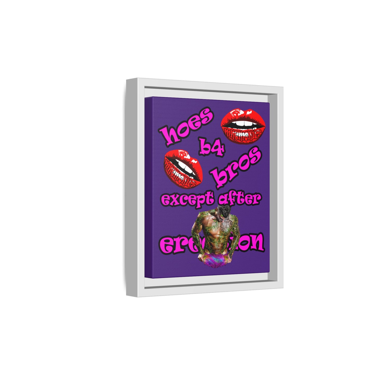 hoes b4 bros - framed canvas art (purple)