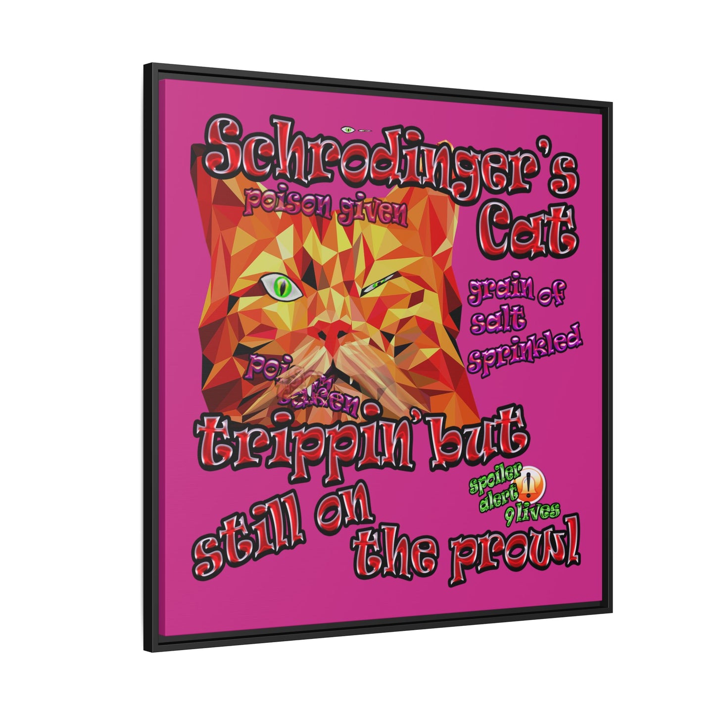 schrodinger's cat - framed canvas art (pink)
