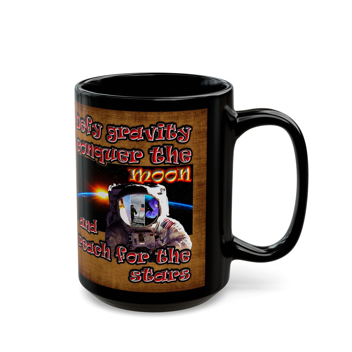 defy conquer reach - Black Mug (brown papyrus)