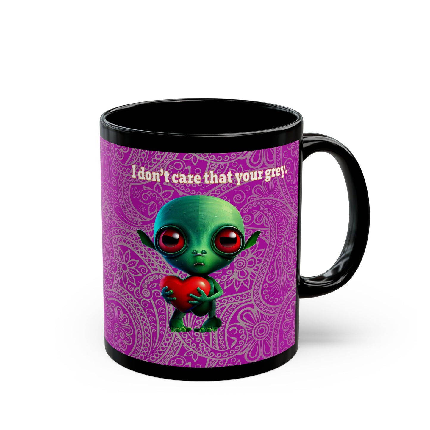 I don't care that your grey - Black Mug (pink swirl)