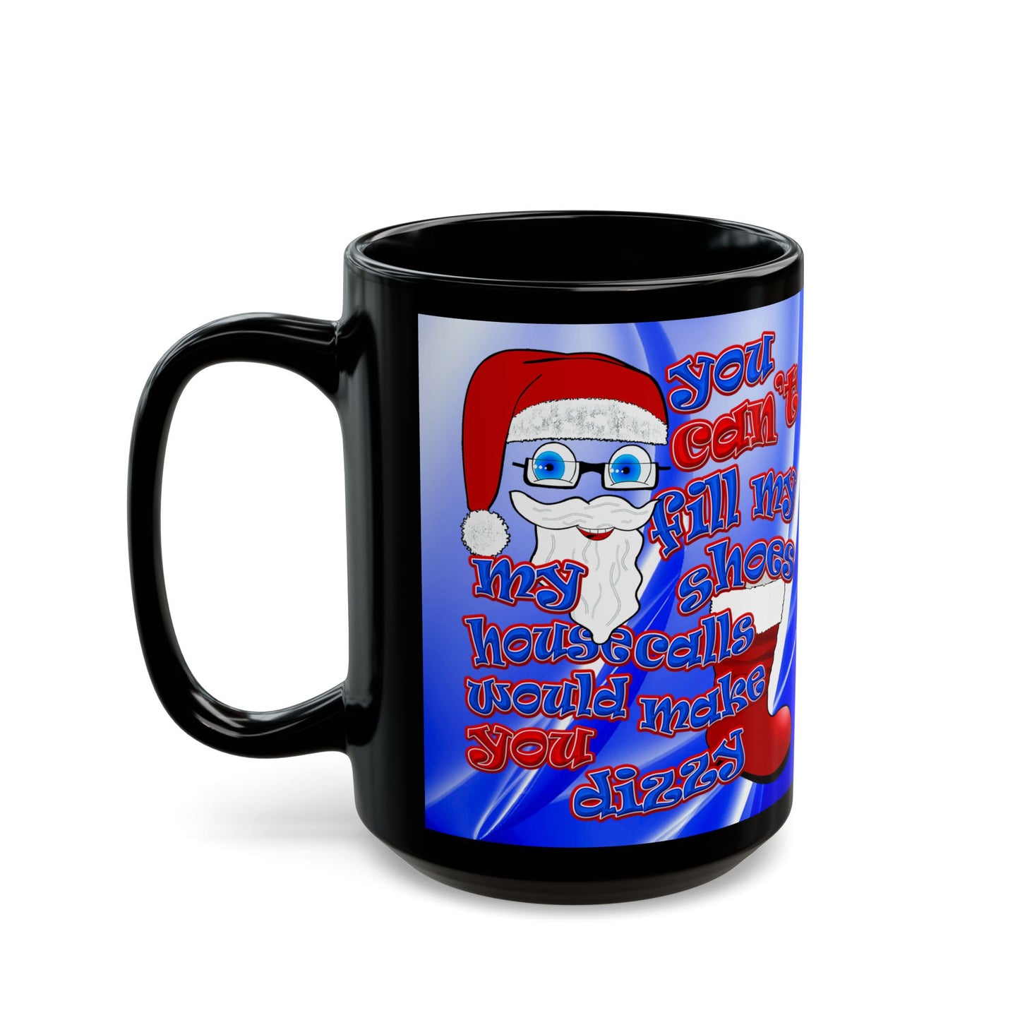 santa's shoes - Black Mug (blue-white wave)