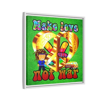love peace - framed canvas art (green turf)