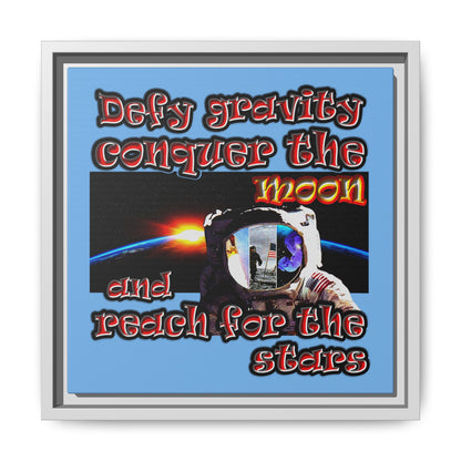defy conquer reach - framed canvas art (light blue)