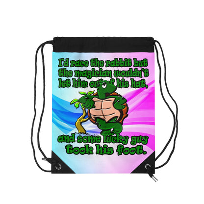 turtle race - Drawstring Bag (light blue-pink wave)