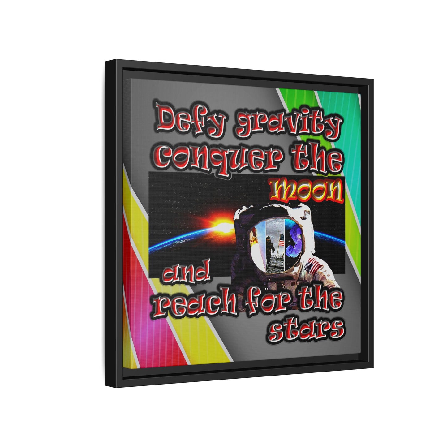 defy conquer reach - framed canvas art (rainbow split)
