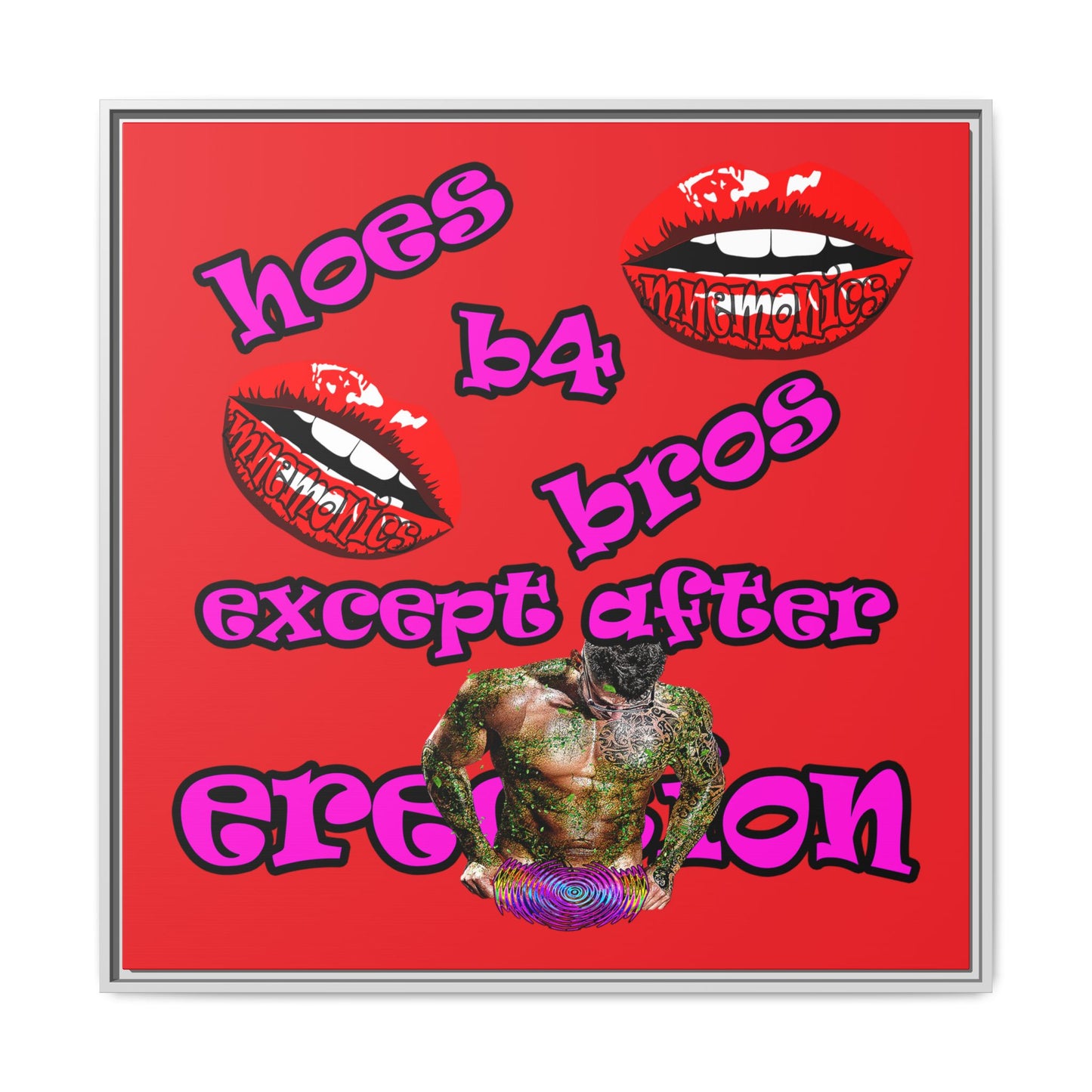 hoes b4 bros - framed canvas art (red)