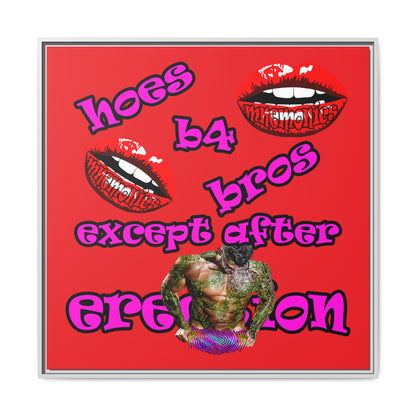 hoes b4 bros - framed canvas art (red)