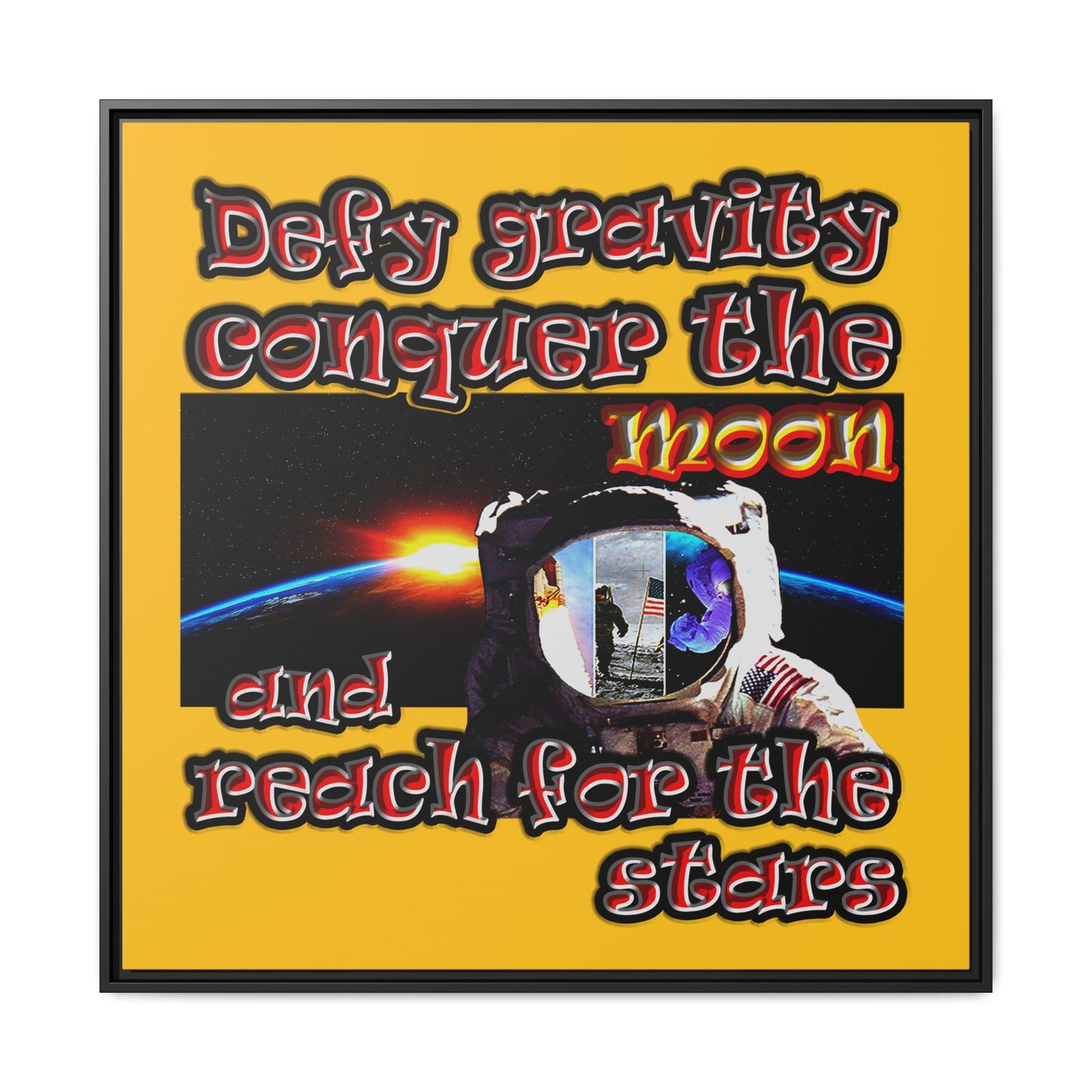defy conquer reach - framed canvas art (yellow)