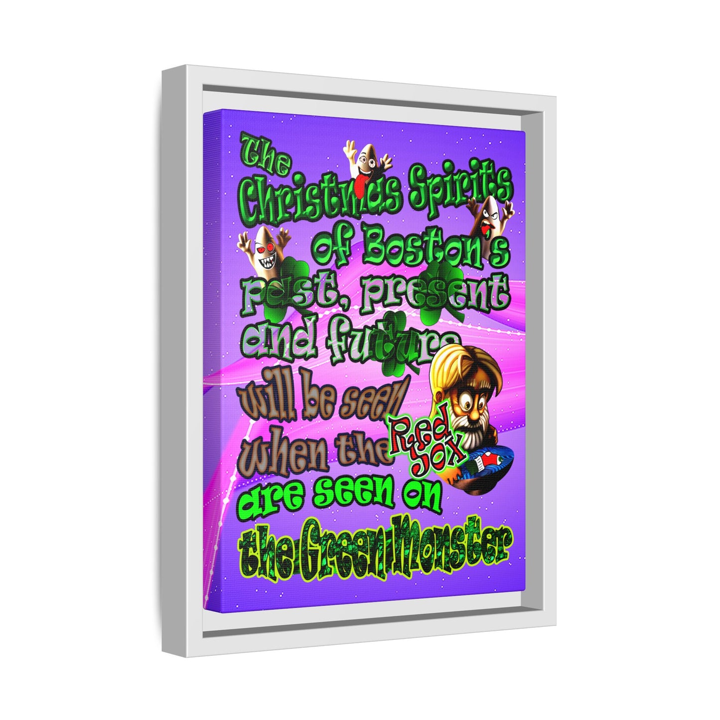 christmas spirits of boston - framed canvas art (purple-pink wave)