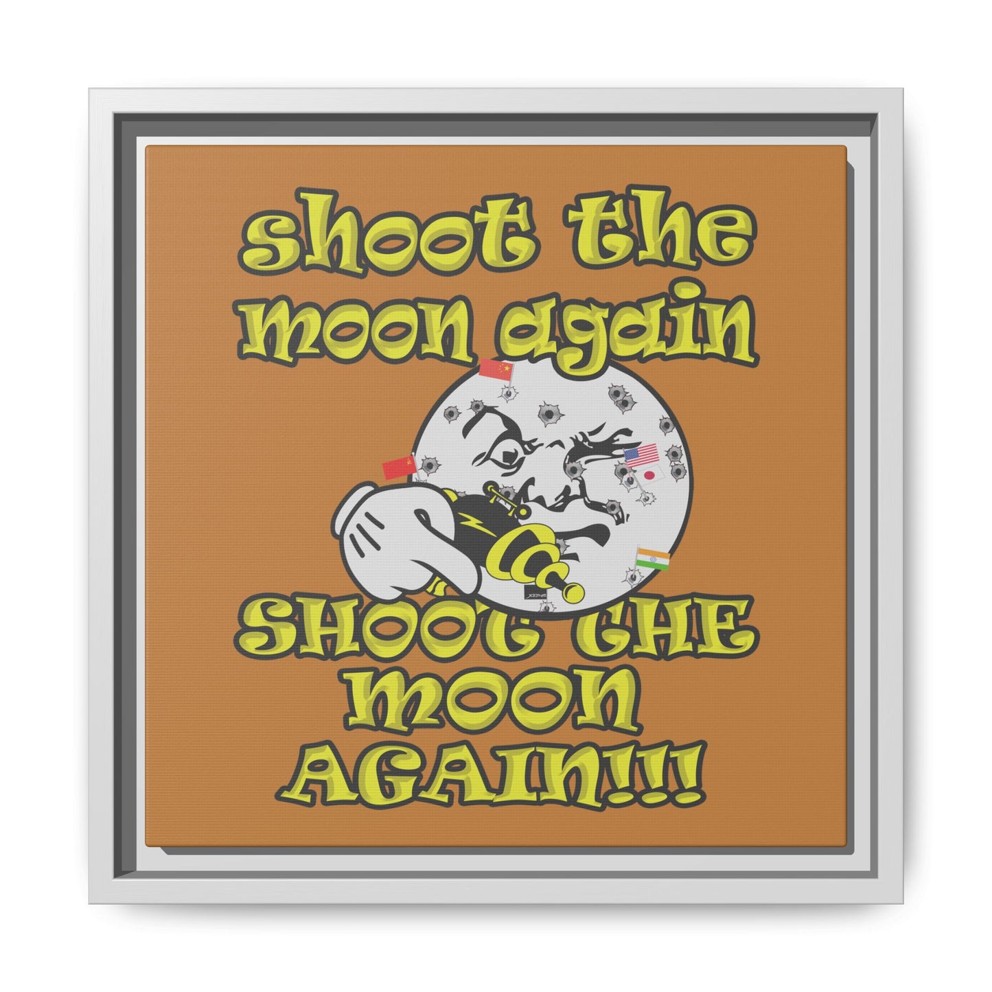 shoot the moon again - framed canvas art (light brown)