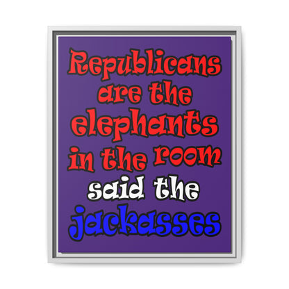 donkeys and elephants - framed canvas art (purple)