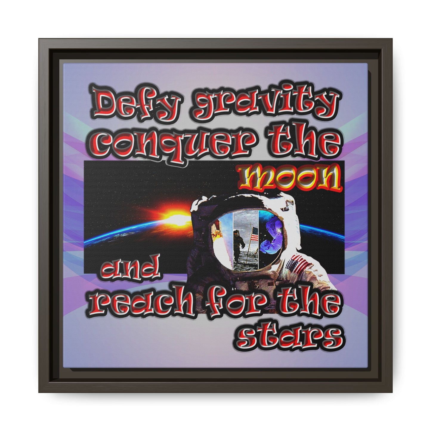 defy conquer reach - framed canvas art (light blue-pink wave)
