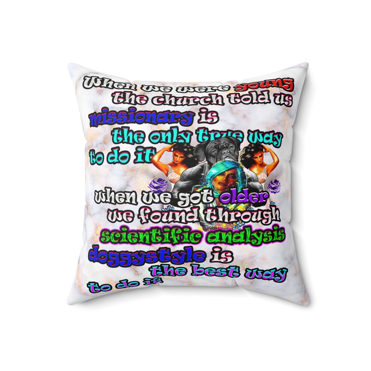doggystyle - Spun Polyester Square Pillow - (white marble)