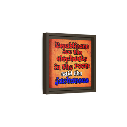 donkeys and elephants - framed canvas art (burnt orange)