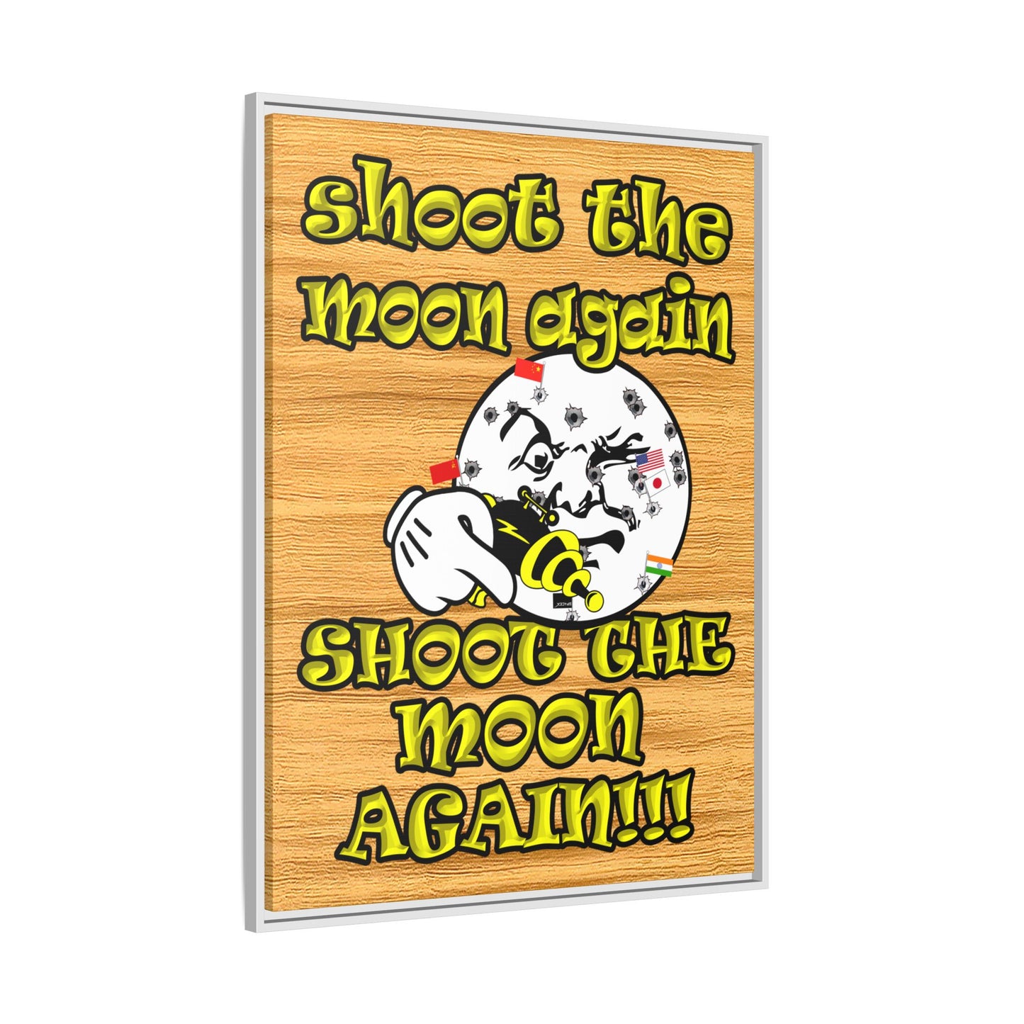 shoot the moon again - framed canvas art (butterscotch wood finish)