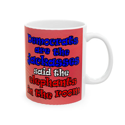 donkeys and elephants - White Mug (yellow-orange wave)