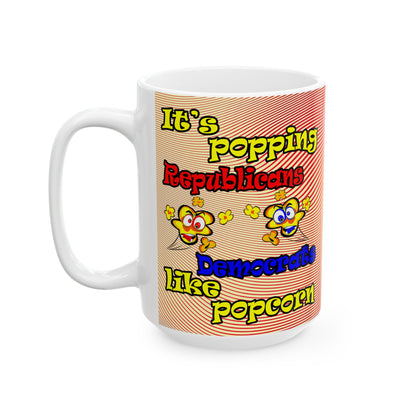 popping like popcorn - White Mug (yellow-orange wave)