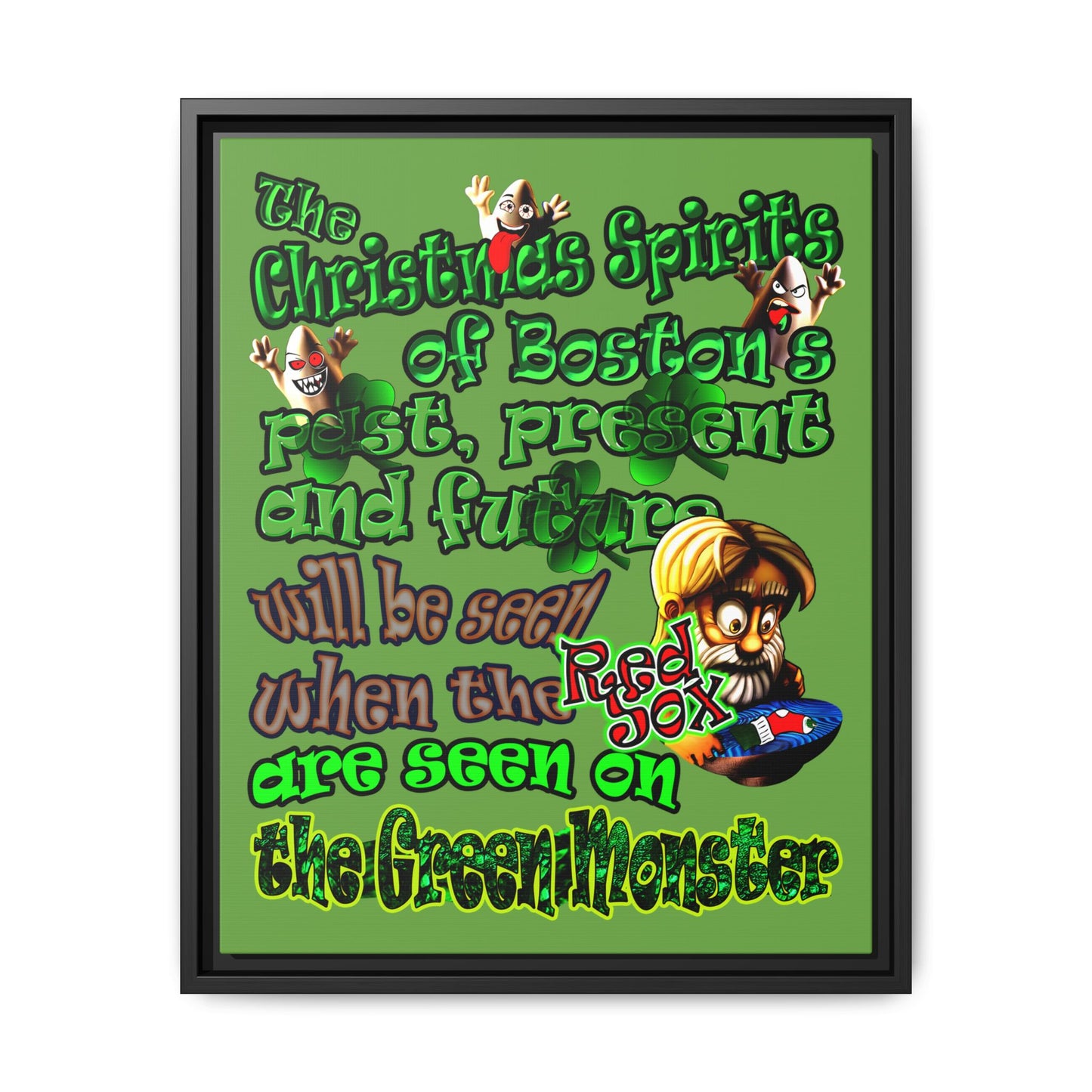 christmas spirits of boston - framed canvas art (green)