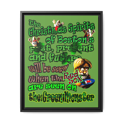 christmas spirits of boston - framed canvas art (green)