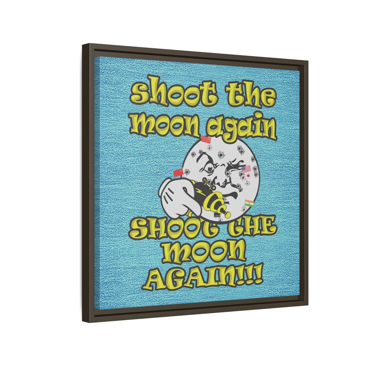 shoot the moon again - framed canvas art (faded blue)