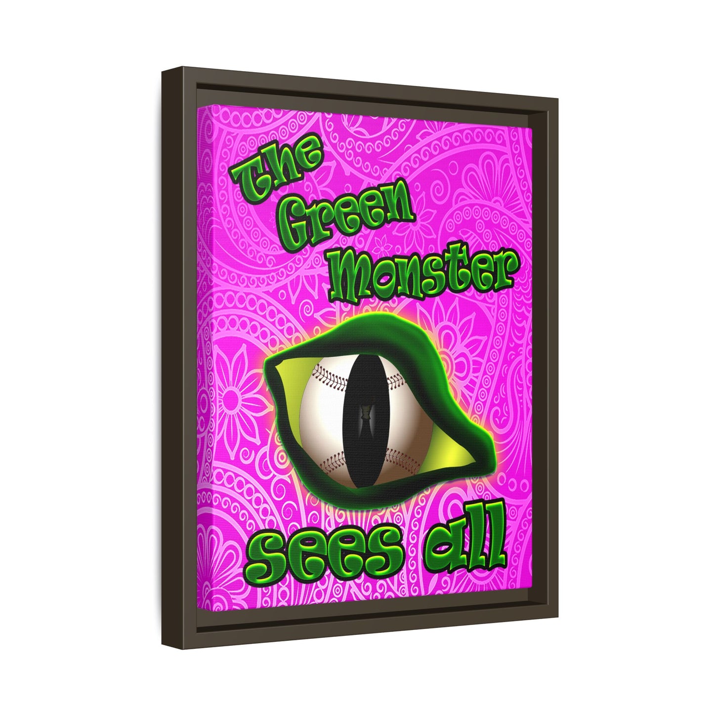 green monster - framed canvas art (pink swirl)