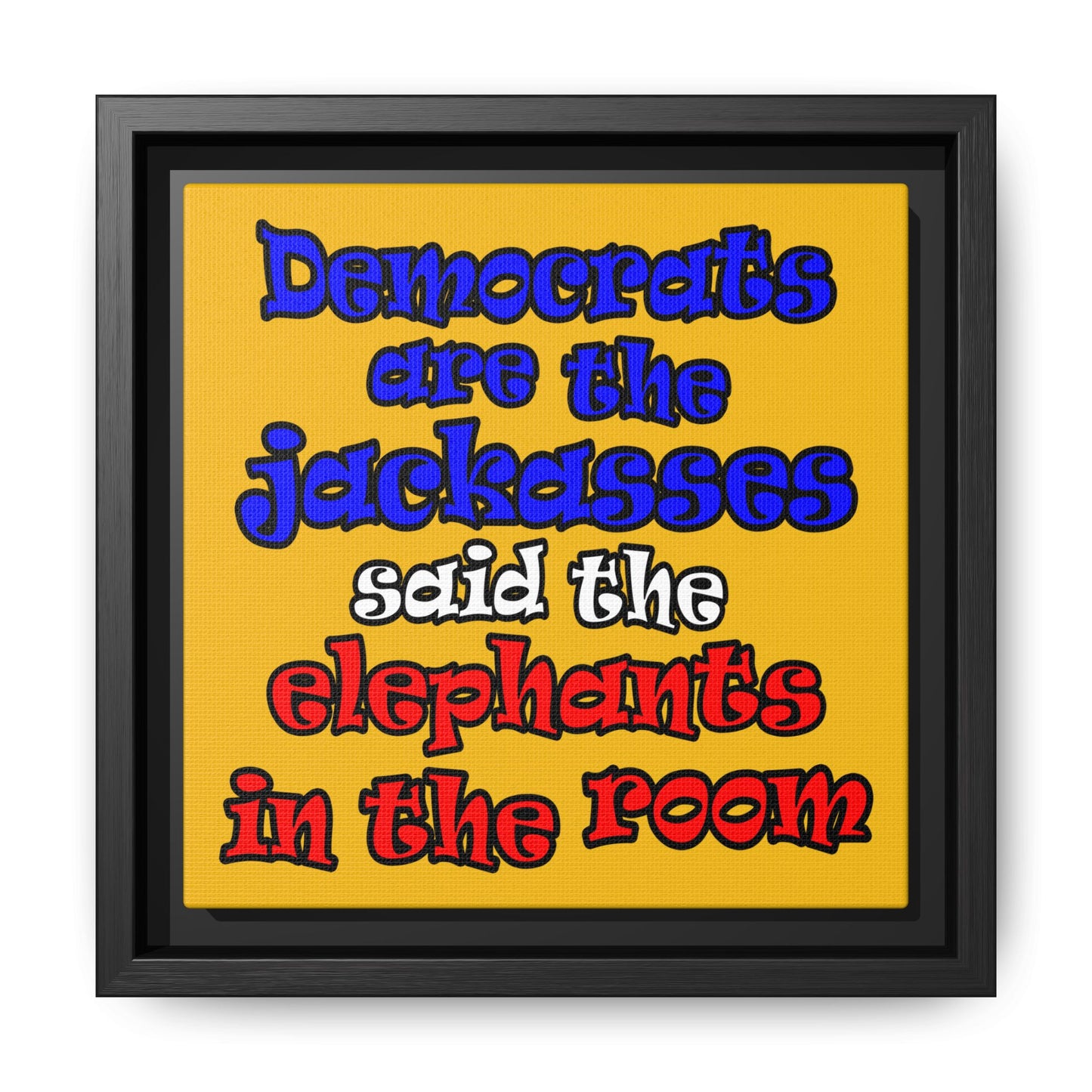 donkeys and elephants - framed canvas art (yellow)