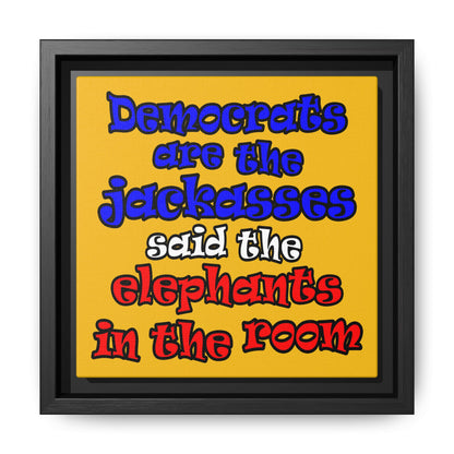 donkeys and elephants - framed canvas art (yellow)