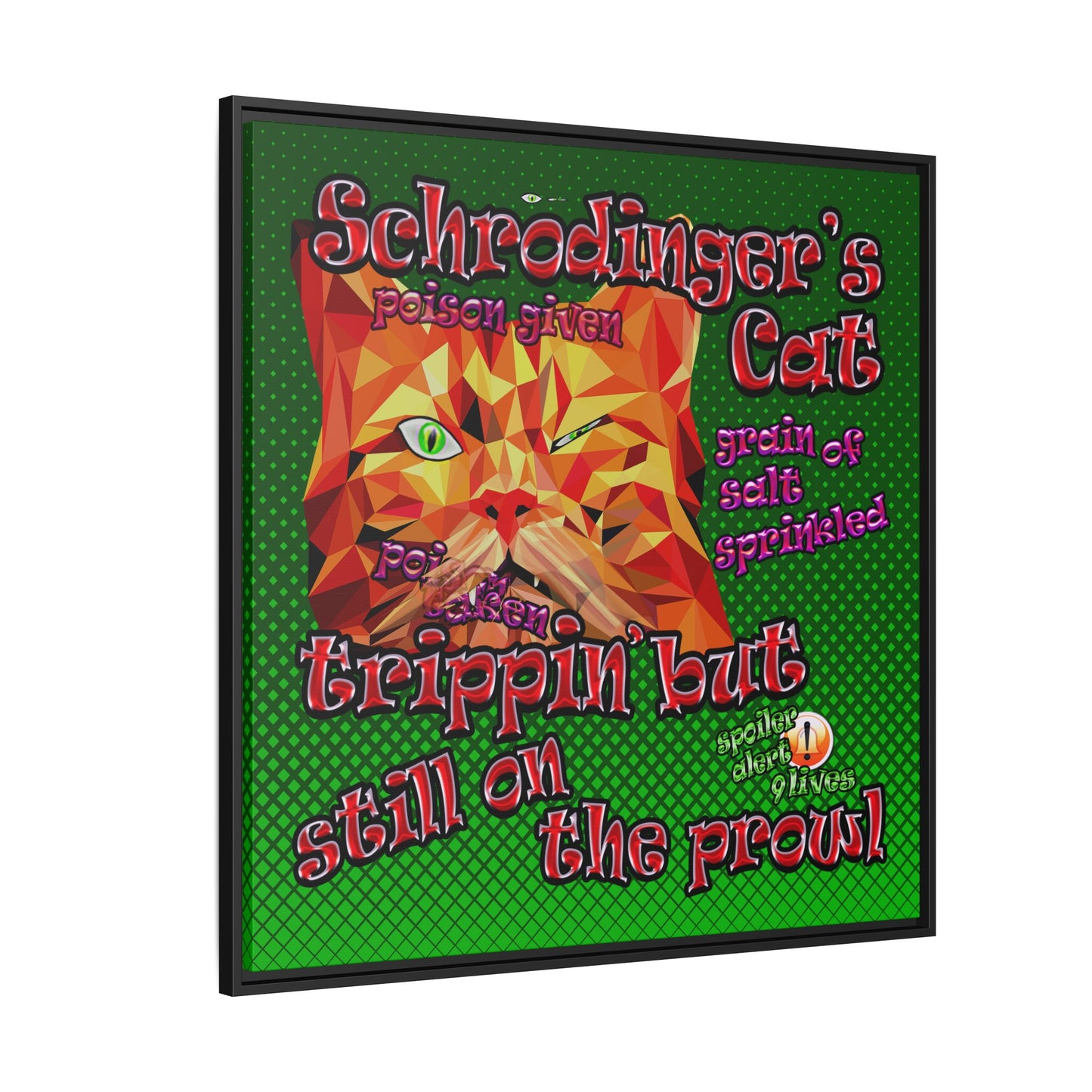schrodinger's cat - framed canvas art (logo green)