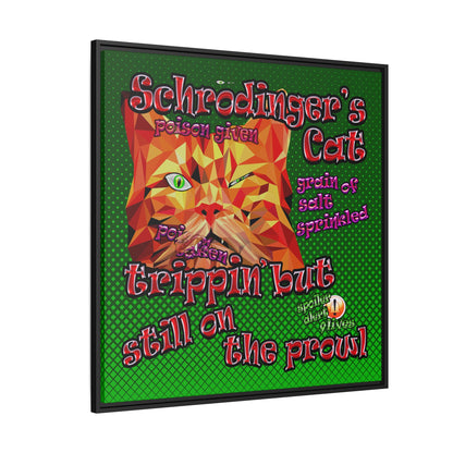 schrodinger's cat - framed canvas art (logo green)