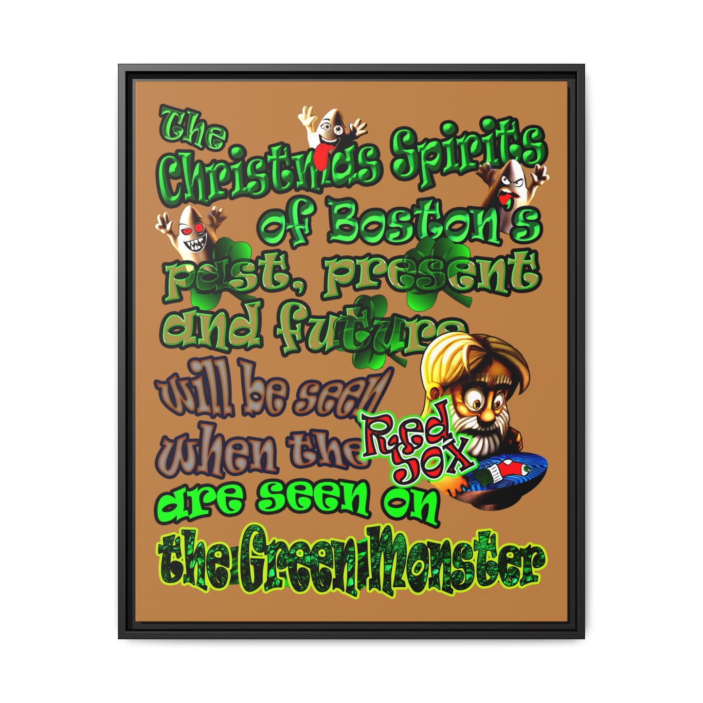 christmas spirits of boston - framed canvas art (light brown)