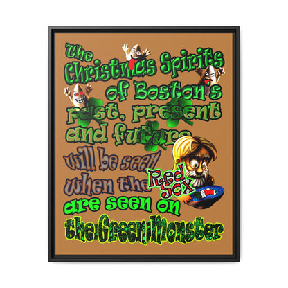 christmas spirits of boston - framed canvas art (light brown)