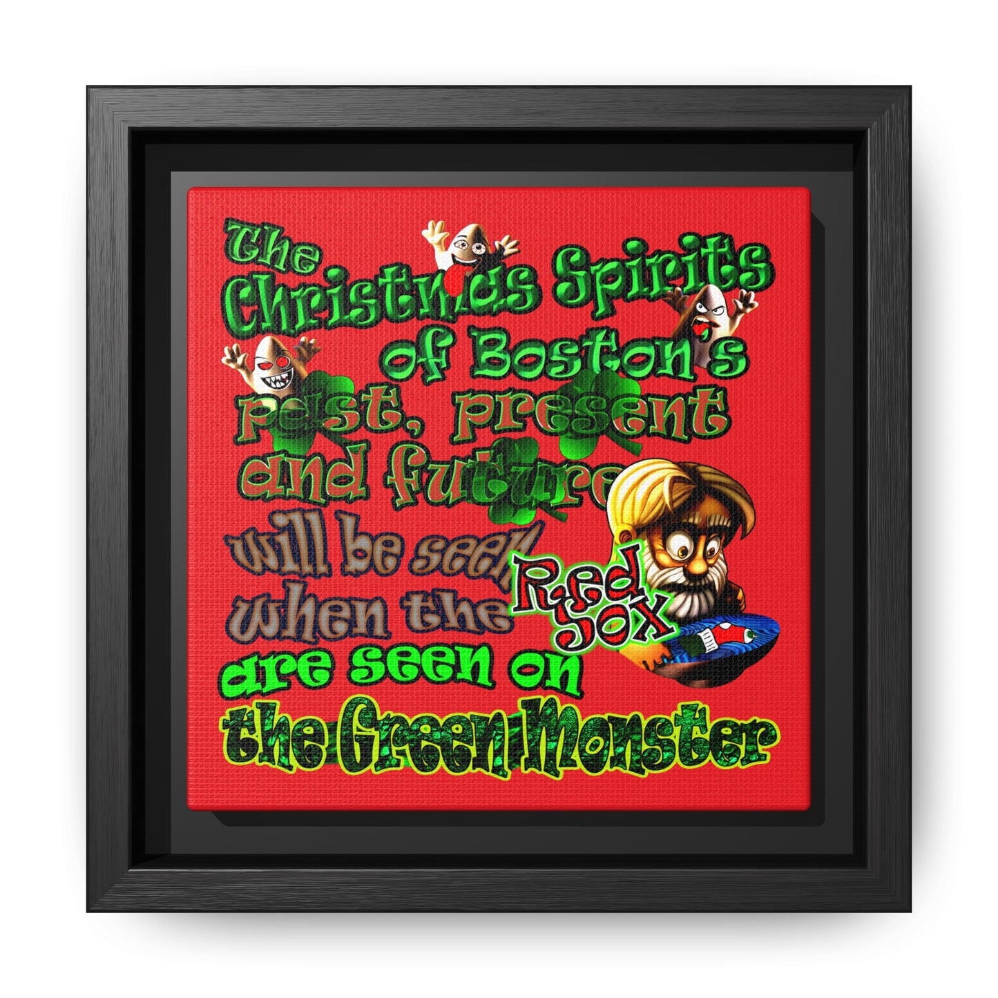 christmas spirits of boston - framed canvas art (red)