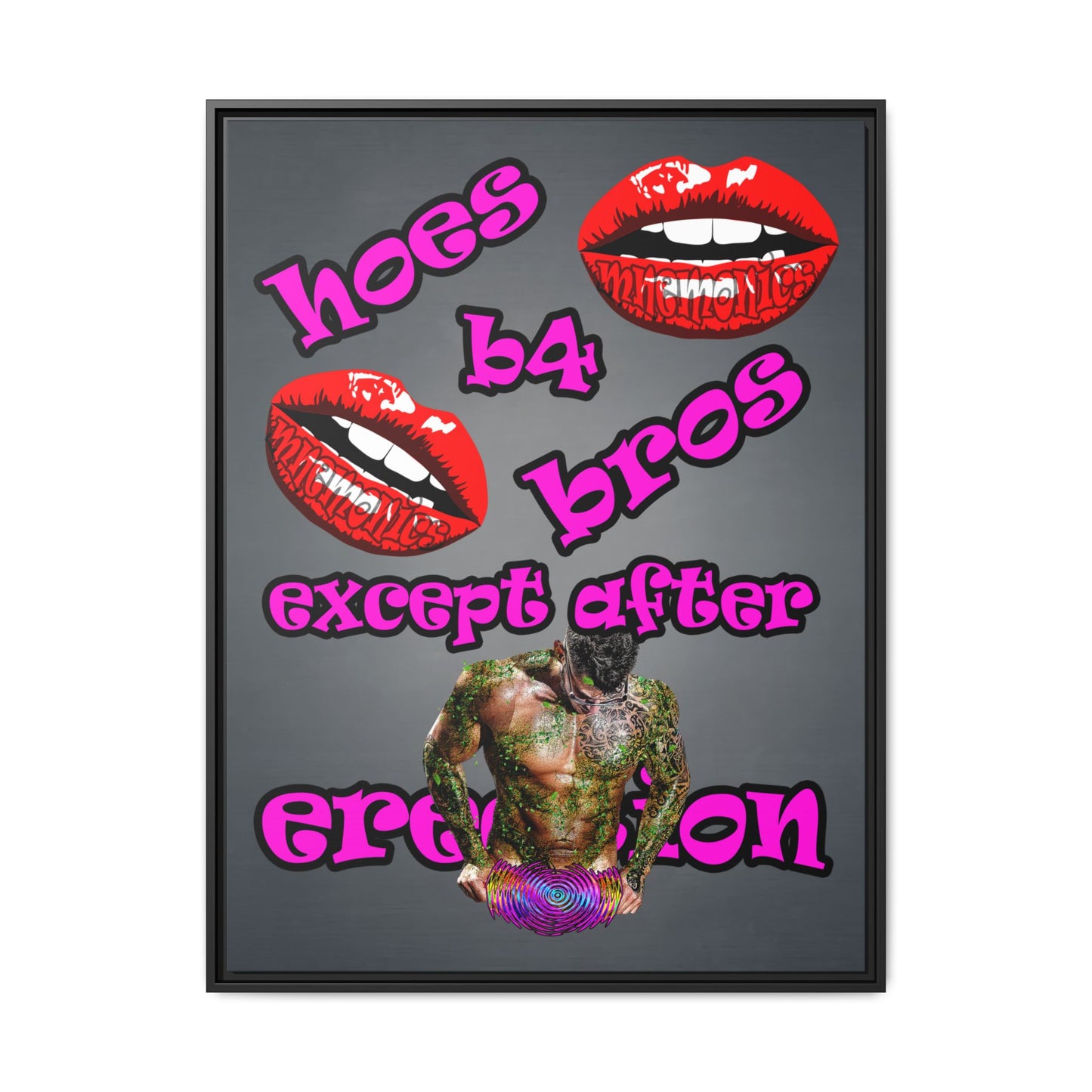hoes b4 bros - framed canvas art (grey-light grey)