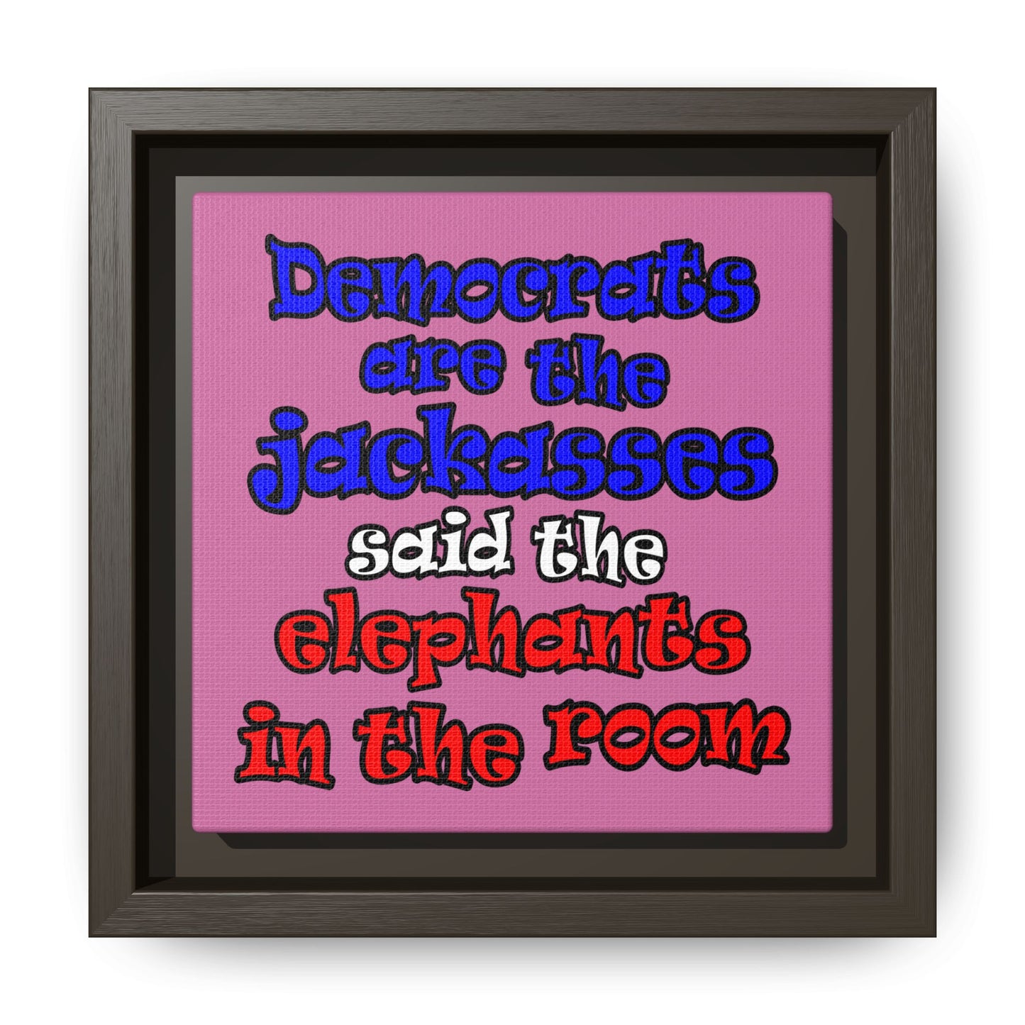 donkeys and elephants - framed canvas art (light pink)