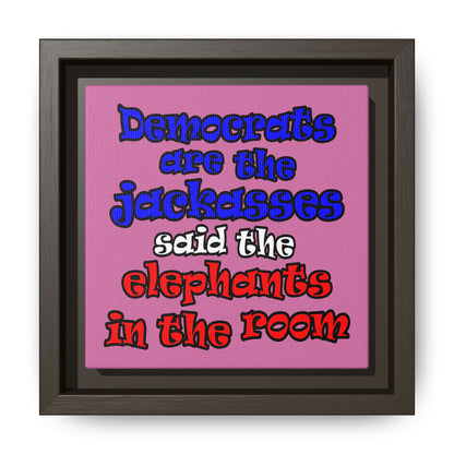 donkeys and elephants - framed canvas art (light pink)