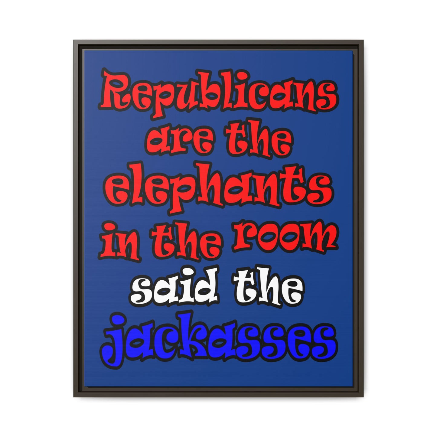 donkeys and elephants - framed canvas art (dark blue)