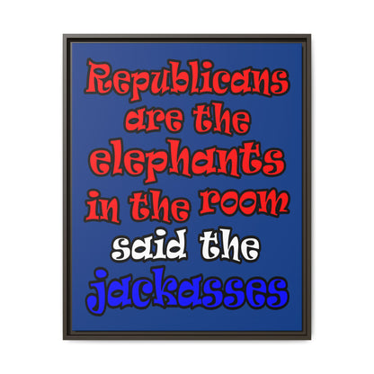 donkeys and elephants - framed canvas art (dark blue)