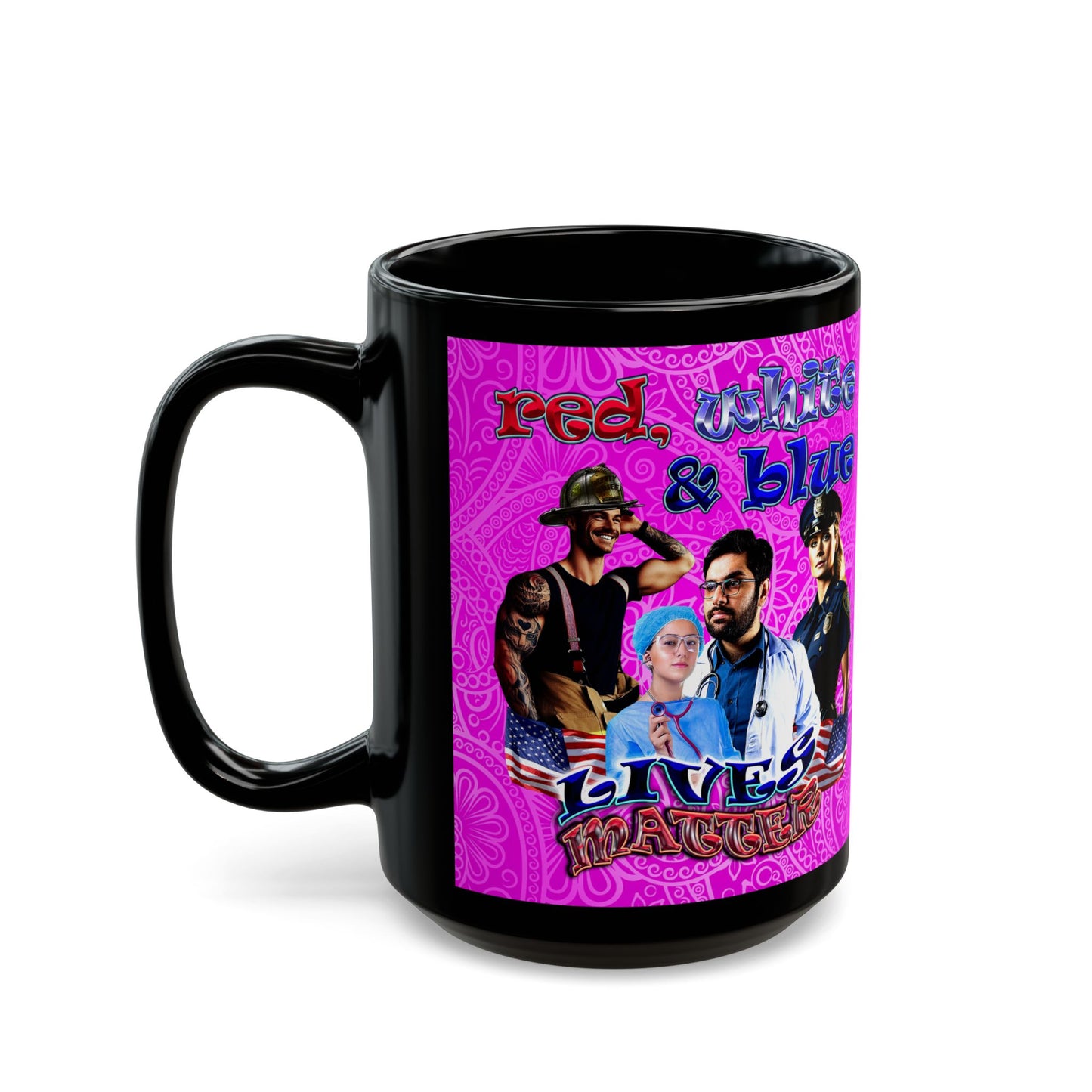 rw&b lives matter - Black Mug (pink swirl)