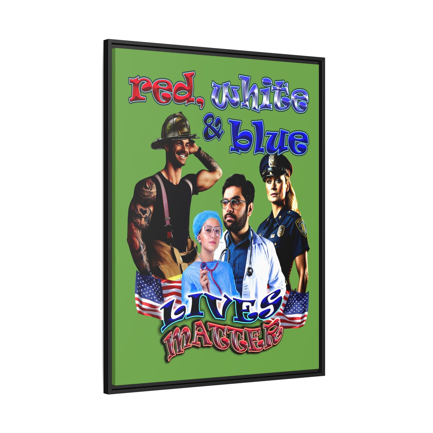 rw&b lives matter - framed canvas art (green)