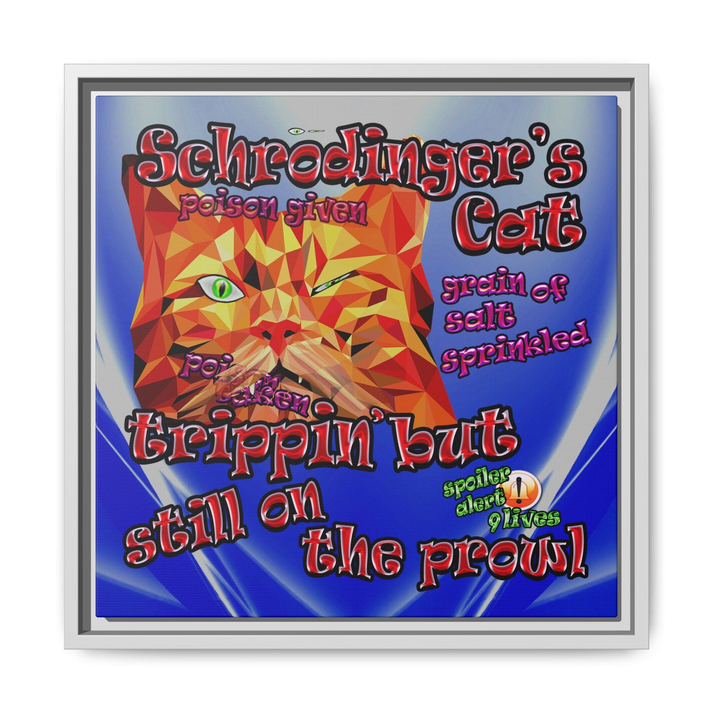 schrodinger's cat - framed canvas art (blue-white wave)