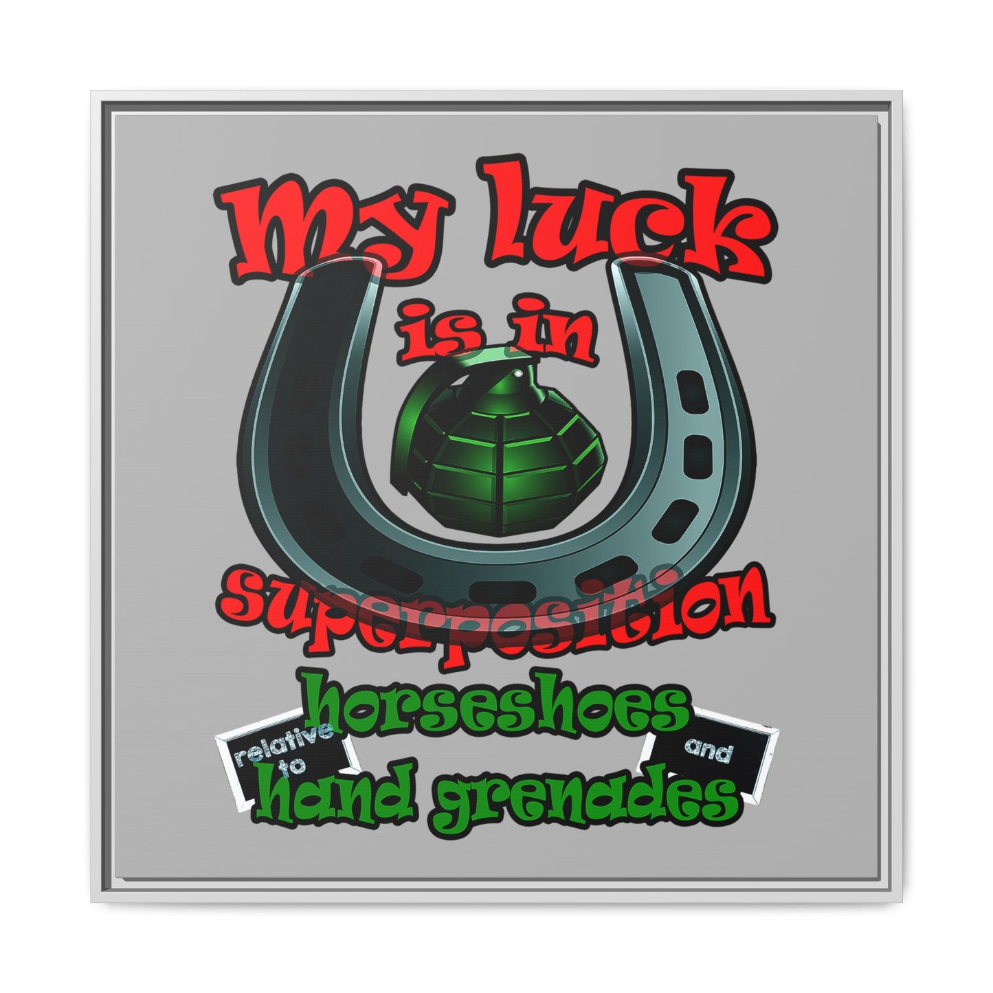 my luck - framed canvas art (light grey)
