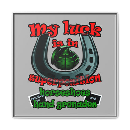 my luck - framed canvas art (light grey)