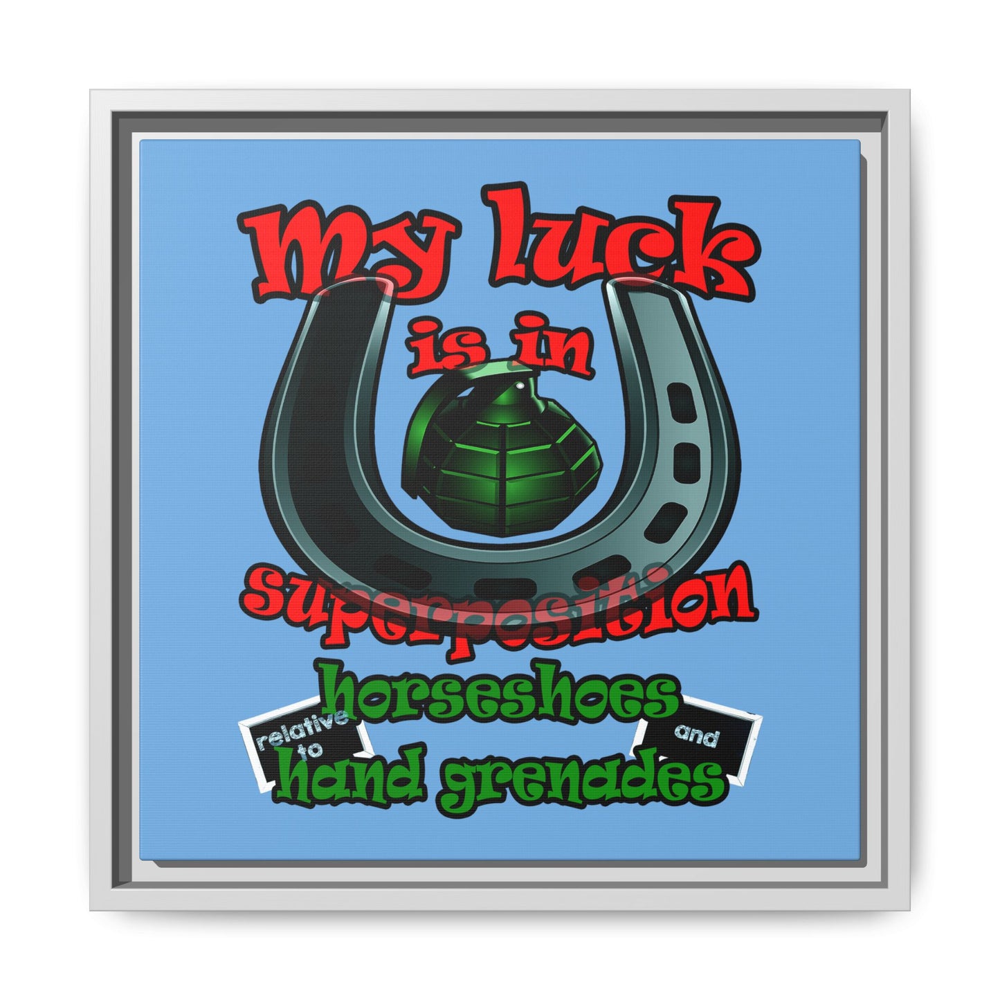 my luck - framed canvas art (light blue)
