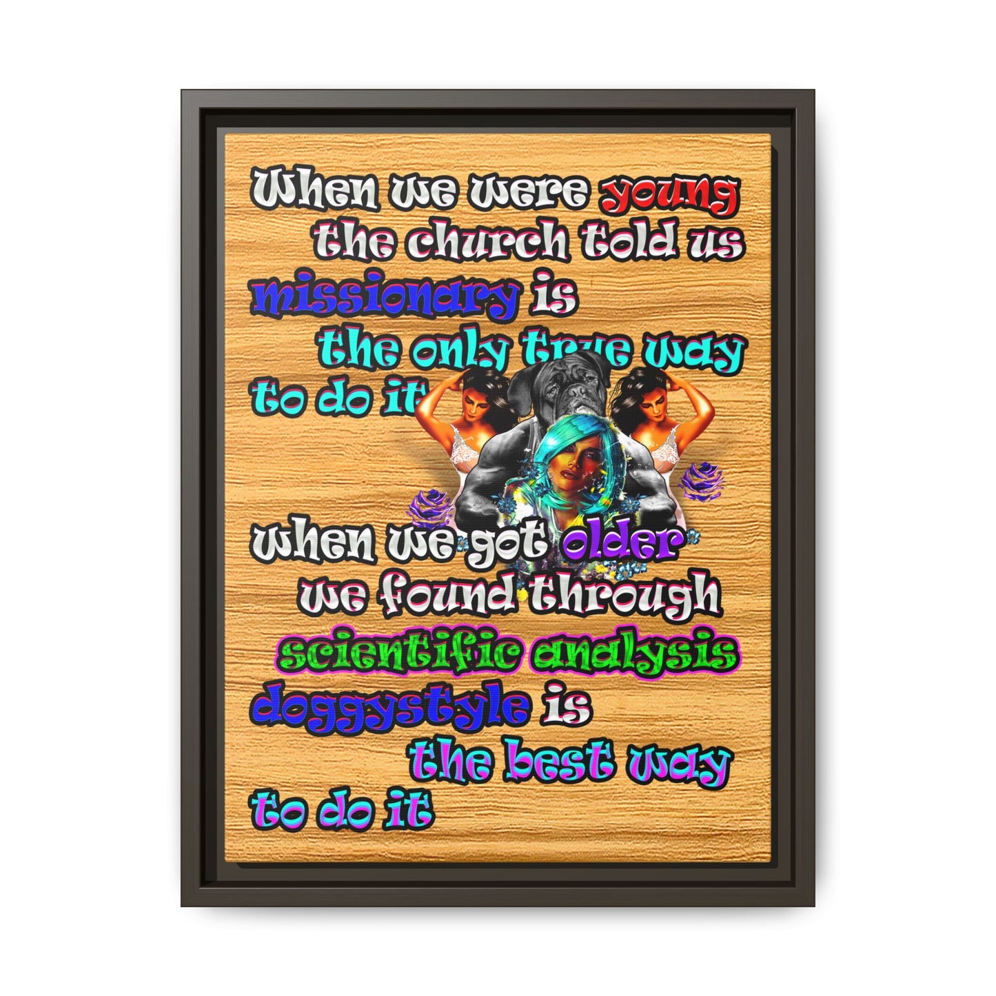 doggystyle - framed canvas art (butterscotch wood finish)