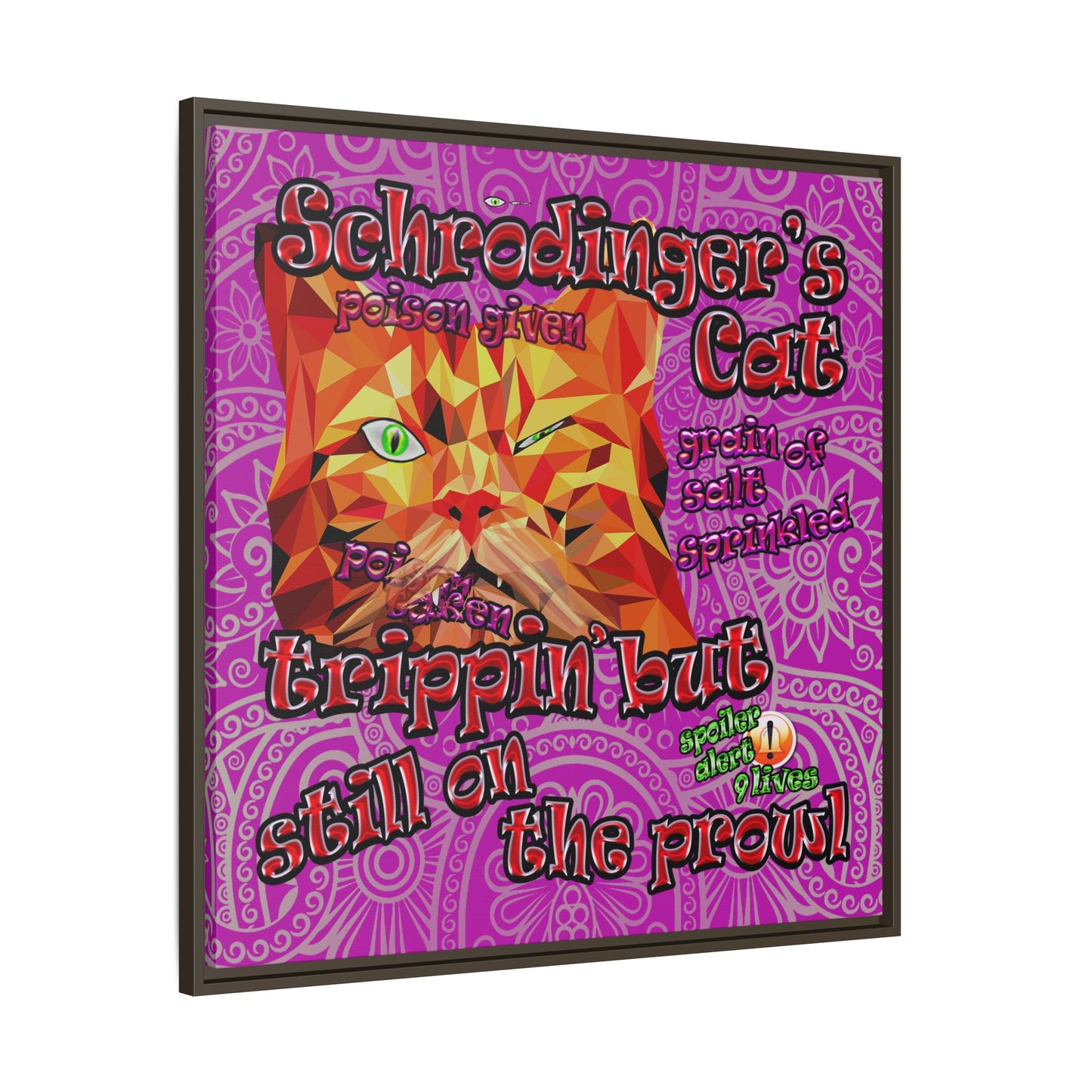 schrodinger's cat - framed canvas art (pink swirl)
