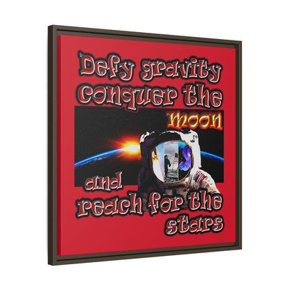 defy conquer reach - framed canvas art (dark red)