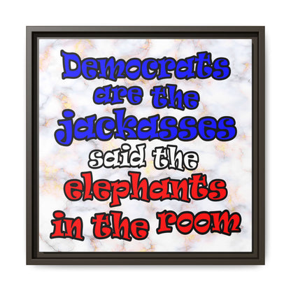 donkeys and elephants - framed canvas art (white marble)